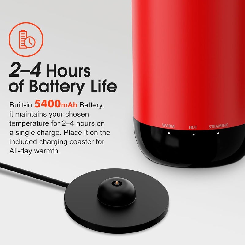 vsitoo S5 heated travel mug,16oz, Auto-Sensing AI Heats Drinks To 120-150°F Hands-Free. Temperature Control for All Cars, Perfect for Home/Office/Travel/Outdoor, Ideal Gift for Coffee Lovers - Red - Image 5